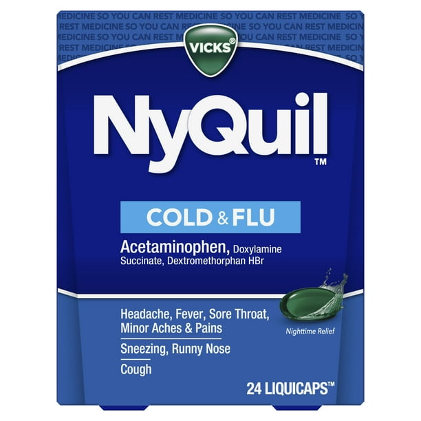 Vicks NyQuil Cold, Flu, and Congestion Medicine, 24 LiquiCaps Walmart