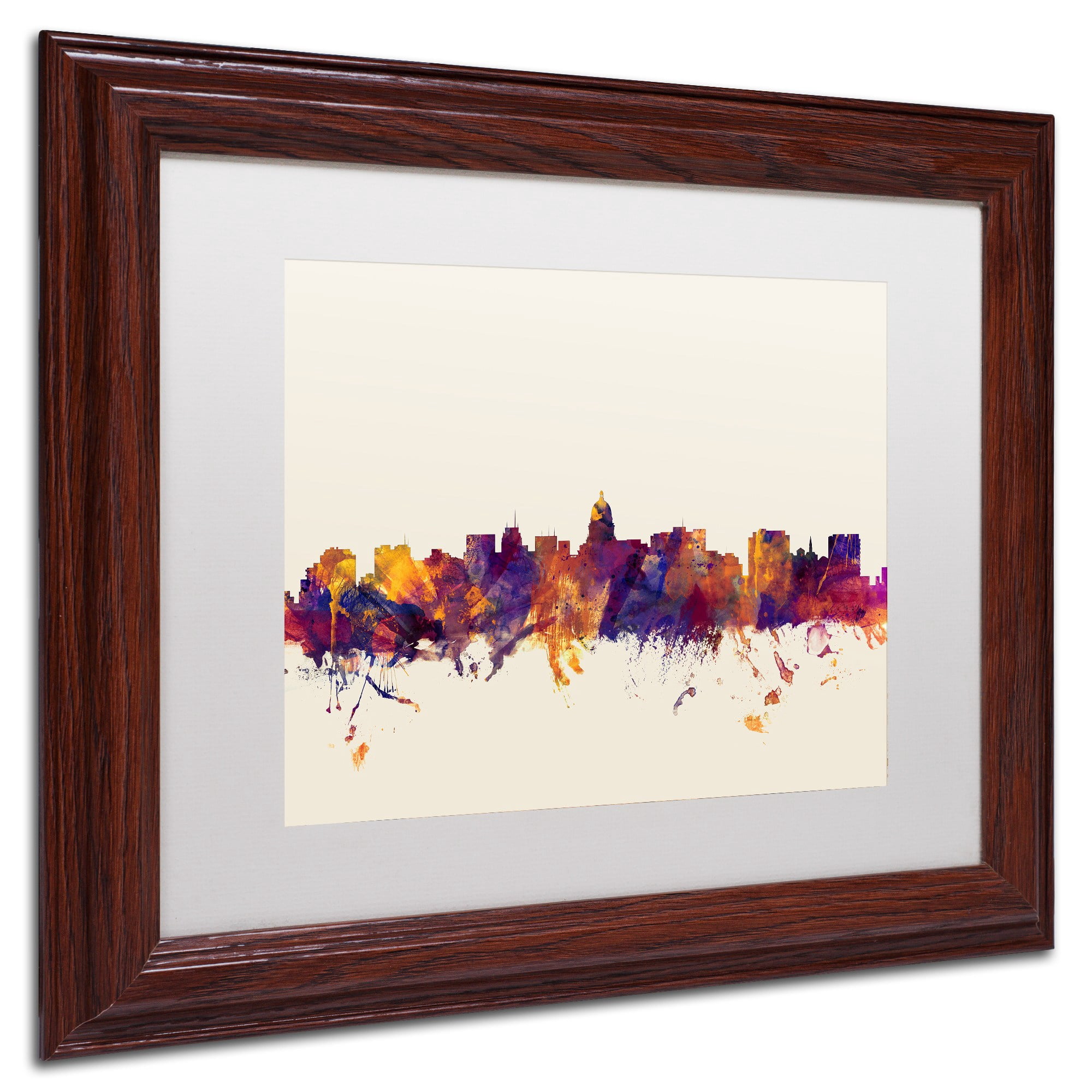 Trademark Fine Art "Madison Wisconsin Skyline" Canvas Art by Michael Tompsett, White Matte, Wood Frame