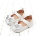 thumbnail image 2 of LYHaoo Summer Children Toddler Shoes Girls Sports Flat Bottom Lightweight Shiny Rhinestone Ribbon Bow Solid Color Hook Loop Sizes 4 White(Toddler), 2 of 6