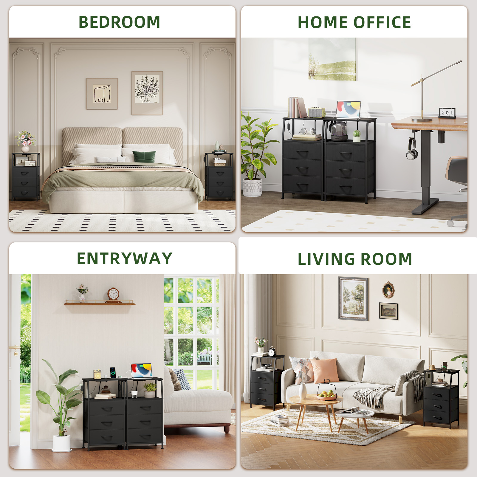 Eunos Black Nightstand with Charging Station and LED photo 8