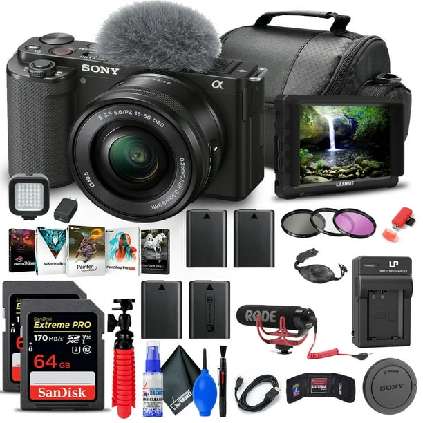  Sony ZV-E10 Mirrorless Interchangeable Lens Vlog Camera with  16-50mm Lens, Black - Bundle with Corel Mac Software Kit, 32GB SD Card,  Shoulder Bag, 40.5mm Filter Kit : Electronics