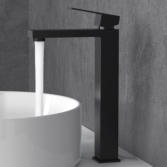 KES Robinet de Salle de Bain Noir Robinet Haut cUPC Sans Plomb en Acier Inoxydable Robinet d'Évier Trou Unique Poignée Robinet de Lavabo, L3156BLF-BK-UPC