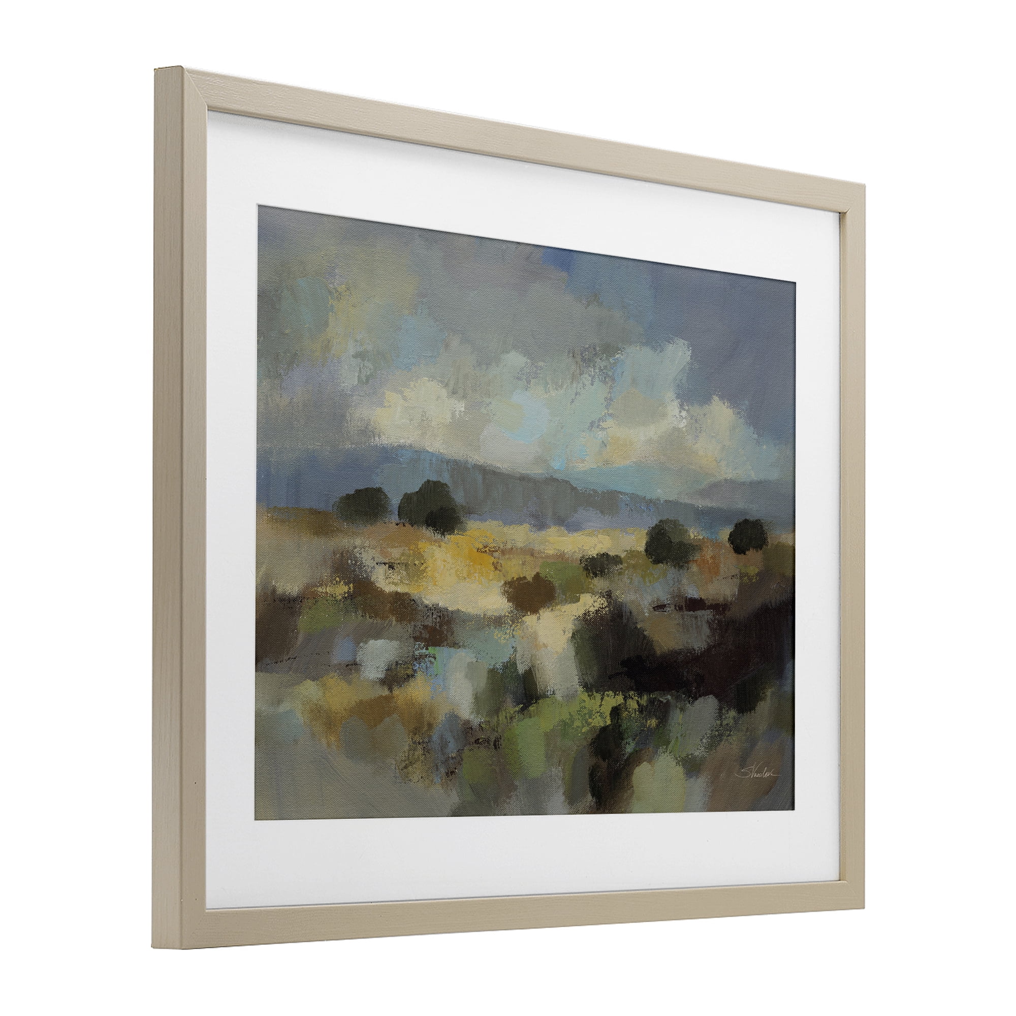 Stupell Industries Muted Blue Landscape with Clouds Birch Framed Print Under Glass, design by Silvia Vassileva