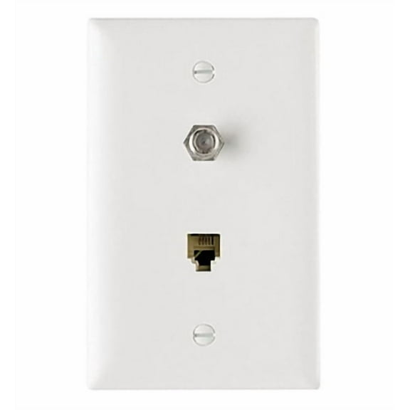 Pass & Seymour TPTELTVW White 1-F Type Coax Connector 1-Telephone Jack Wallplate