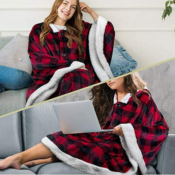 Angel Wrap Hooded Blanket  Poncho Blanket Wrap with Soft Sherpa