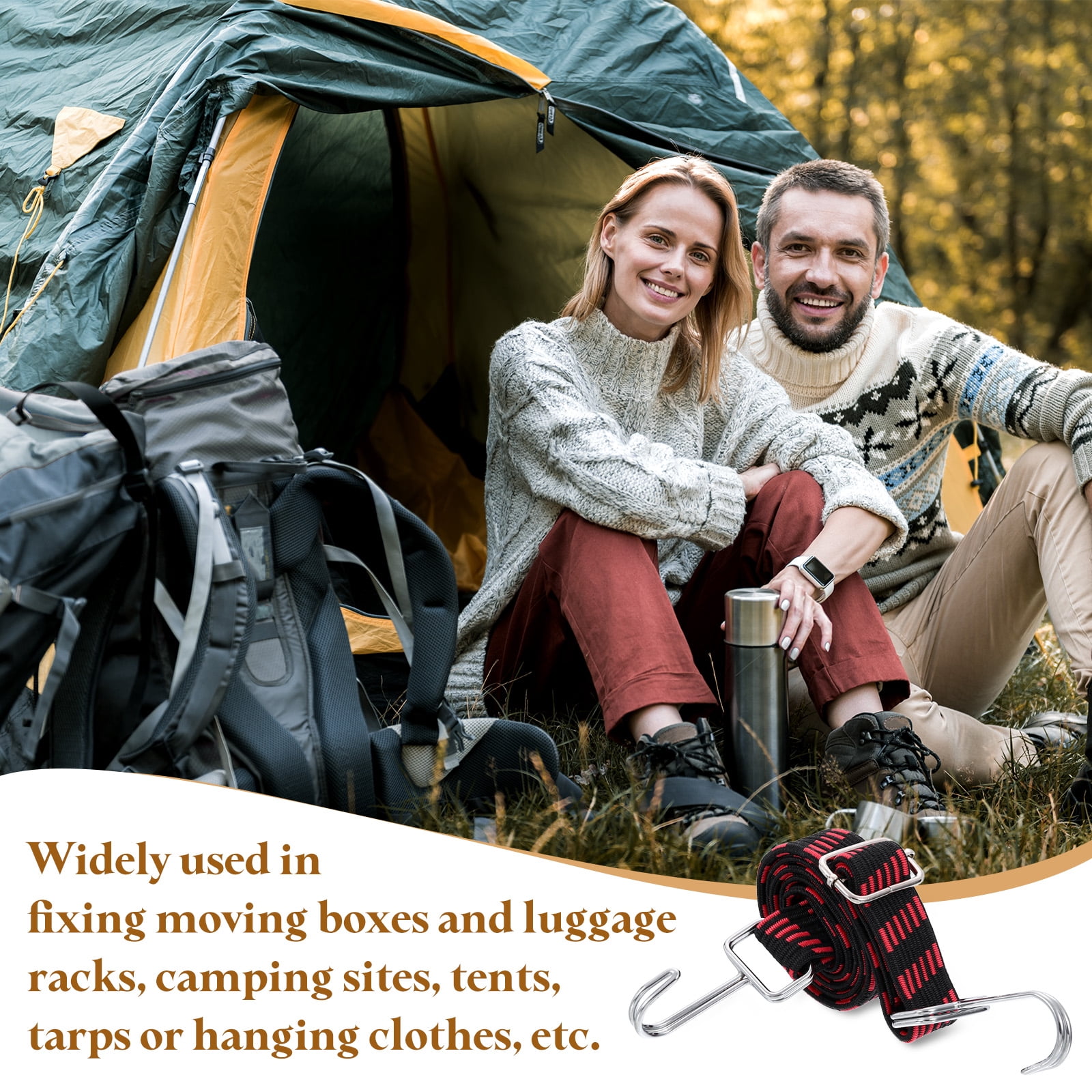 Uxcell 6 Pack Adjustable Bungee Cords with Hooks, 39 Inch Flat Heavy Duty Elasticity Straps Rubber Bungee Cords with Buckle for Outdoor, Camping, Tarp, Bike Rack, Luggage, Black Red