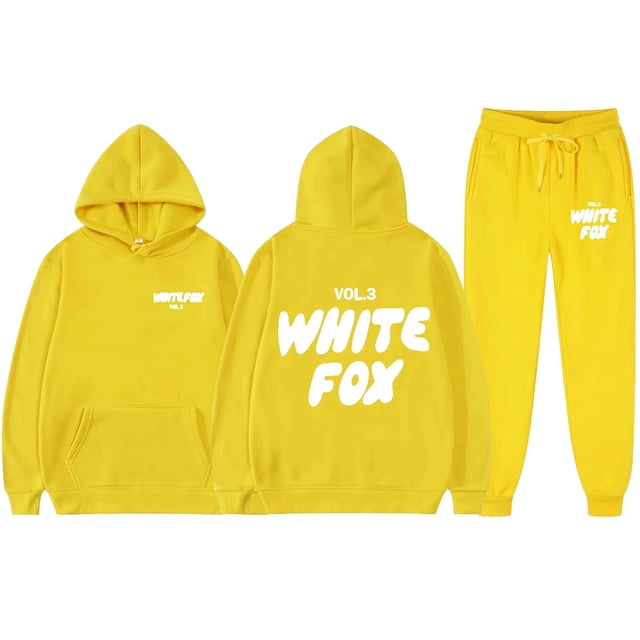 2025 White Fox Unisex Letter Print Loose Hoodie Pants Set
