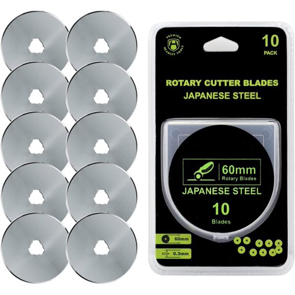 60mm Rotary Cutter Blades 10 Pack Compatible with Olfa, Fiskars, Replacement Rotary Blade for Arts Crafts Quilting Scrapbooking Sewing, Sharp and Durable