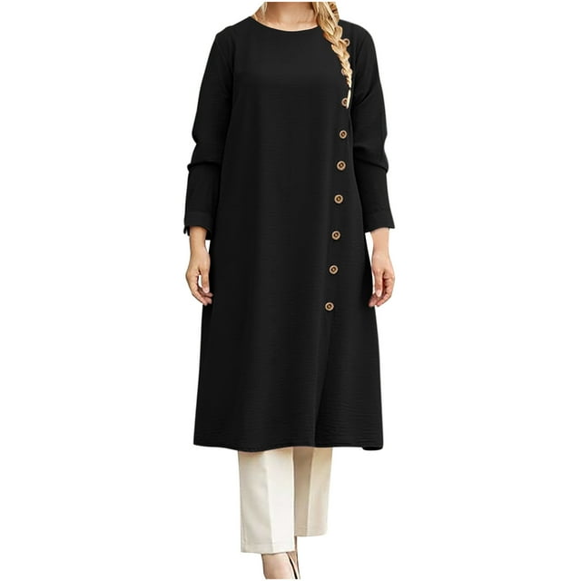 Robe à Manches Longues pour Femmes Mode Décontractée Manches Longues Couleur Unie Confortable Décoration Boutonnée Robe Chandail en Molleton Hauts à Manches Longues pour Femmes