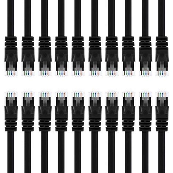 GearIT Câble Ethernet Sans Raccord Cat 6, 3 Pieds (20 Paquets) - Noir