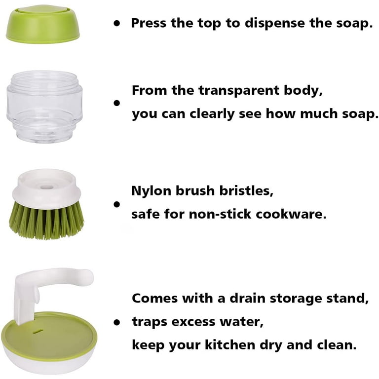 Palm soap Dispensing Dish Brush Kitchen Cleaning , Handheld Dish soap  Brush.Kitchen Brush, Dish Scrubber with Sturdy Nylon Bristles, Pot Pan Sink  Dish