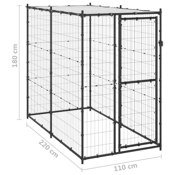 vidaXL Outdoor Dog Kennel Steel with Roof 43.3"x86.6"x70.9"