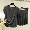 thumbnail image 5 of Bixock Women's 2 Piece Pajama Set,Pajamas for Women Solid Color Round Neck Short Sleeve Top Short Pants Summer Lightweight Sleepwear, 5 of 6