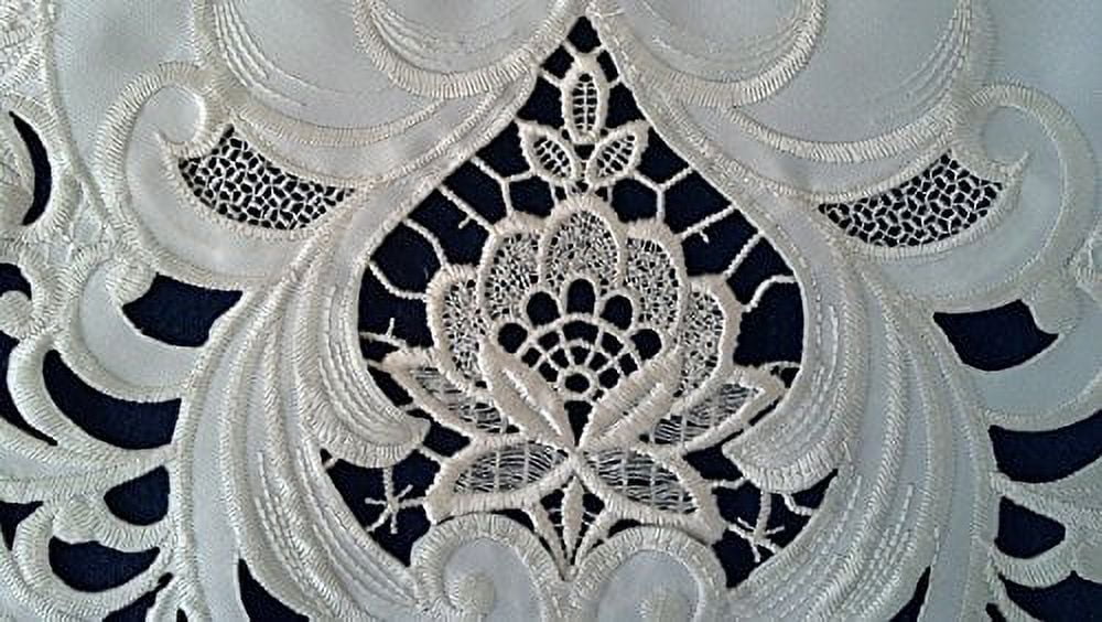Doily Boutique Table Runner with Ivory Lace Insets on Ivory Fabric, Size 44 x 15 inches