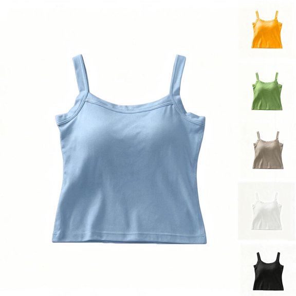 Women Shoulder Exposing Back Design Cami Top, Padded Thickened Spaghetti Strap Sleeveless Tank Top Blue-AA XL(XL)