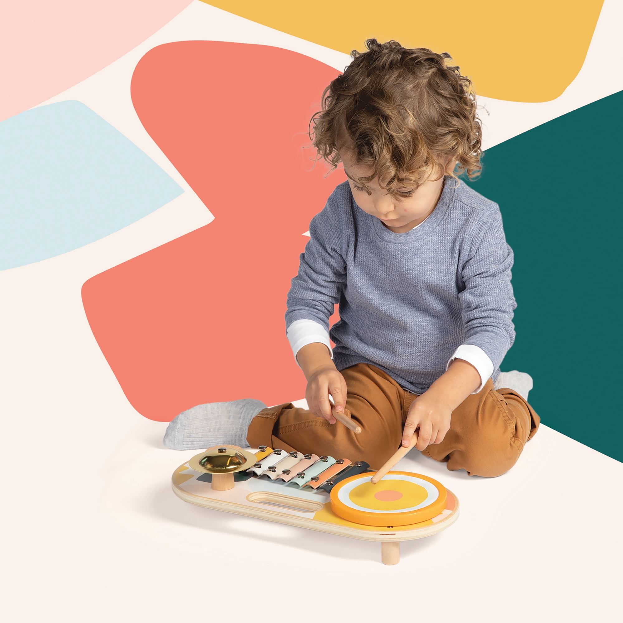 Manhattan Toy Beats to Go Wooden Toddler and Preschool Musical Learning Toy Xylophone, Drum, Cymbal and Washboard