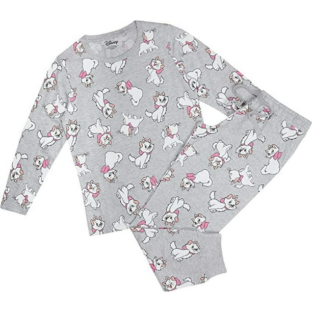 The Aristocats - Set de Pijama Largo de Marie para Mujer (Gris, Blanco)