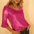 thumbnail image 7 of BLVB Womens Sparkly Sequin Tops 3/4 Sleeve Glitter Party Dressy Blouse V-Neck Evening Club Concert Shirt, 7 of 7