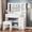 35.44" X 15.75" X 55.12" Round Handle, variant on Oxirth White Vanity Desk with Mirror and Lights, Makeup Vanity Table with Charging Station & Acrylic Door Cabinet, 5 Drawers Vanity Set with Stool, Modern Bedroom Furniture