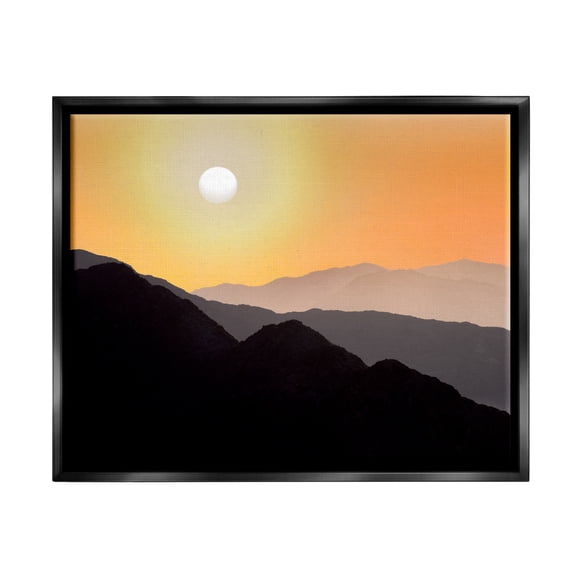 Stupell Industries Orange Sky Mountain Silhouettes Landscape Photography Black Floater Framed Art Print Wall Art