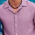 thumbnail image 6 of TKKCS Mens Linen Short Sleeve Button Down Shirt- Breathable Summer Beach Turndown Collar Casual Vacation Shirts Pink Size S, 6 of 9