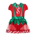 thumbnail image 5 of Ocealan Girls Christmas Elf Dress Candy Cane Striped Puff Sleeve Ballet Tutu Dancewear Red 6, 5 of 7