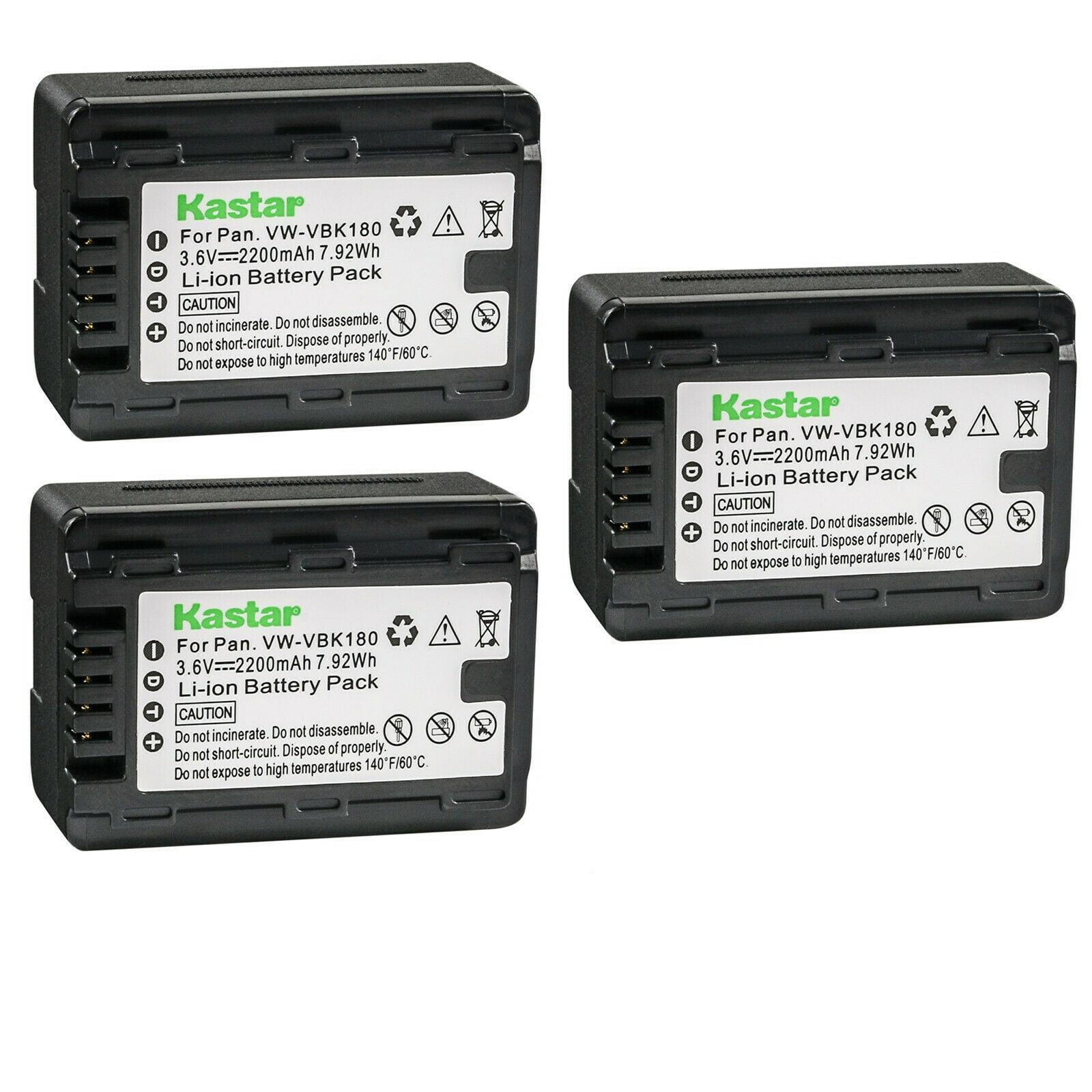 Kastar 3-Pack Battery VW-VBK180 Replacement for Panasonic HDC