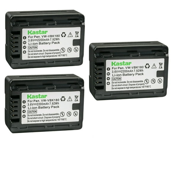 Kastar 3-Pack Battery VW-VBK180 Replacement for Panasonic VW-VBK180, VW-VBK180PPK, VW-VBK360, VW-VBK360PPK, VW-VBL180, VW-VBL180PPK, VW-VBL090, VW-VBL090PPK Battery