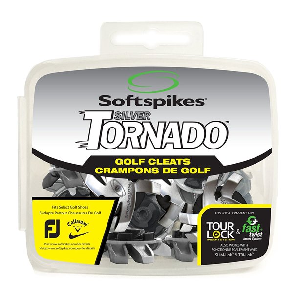 Softspikes Tornado Golf Tour Lock Cleats, Silver, 3 sets of flexible