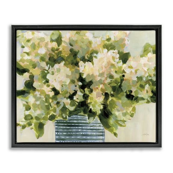 Stupell Industries Dotted Hydrangeas Vase Plants & Flowers Painting Black Floater Framed Canvas Art Print Wall Art, 21 x 17