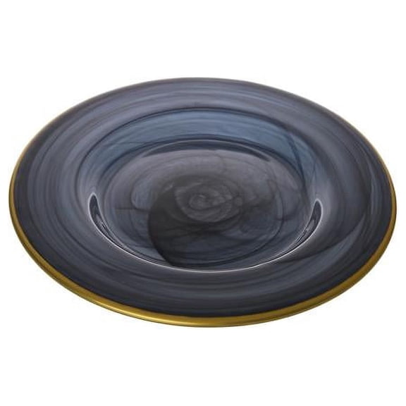 11 in. Black Alabaster Dinner Plates with Gold-Scalloped, Set of 4