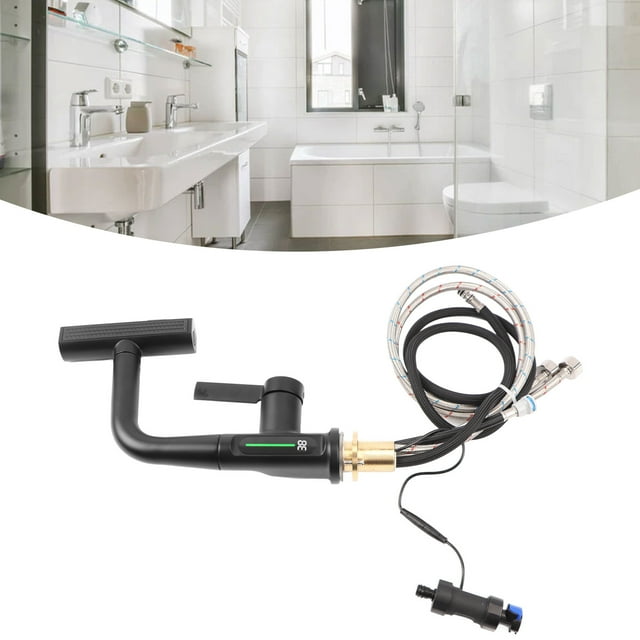 Bathroom Faucet, Single Handle Waterfall Faucet with Temp Display, Rotatable Lavatory Vessel Faucet, Lifting Hot and Cold Water Mixer Tap, Suitable for Kitchen, RV, Bathroom