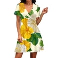 thumbnail image 4 of Sundresses for Women 2026 Hawaiian Floral Print V Neck Short Sleeve Elegant Classy Fashion Dress Casual Beach Outfits, 4 of 5