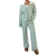 thumbnail image 5 of Women'S Striped 2 Piece Lounge Set Casual Long Sleeve T-Shirt Wide Leg Pants Matching Pajamas Set Green S, 5 of 9