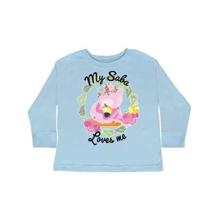 

Inktastic Baby Flamingo My Saba Loves Me with Flower Wreath Gift Toddler Boy or Toddler Girl Long Sleeve T-Shirt