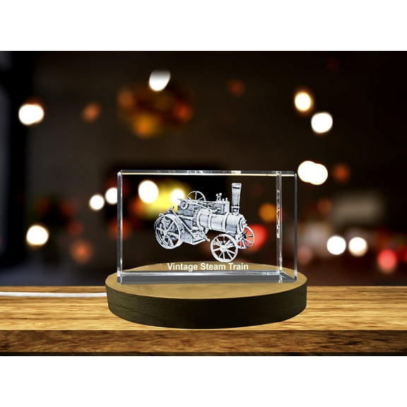 Vintage Steam Train Decor Crystal Engraved with Retro 3D Locomotive Design Gift