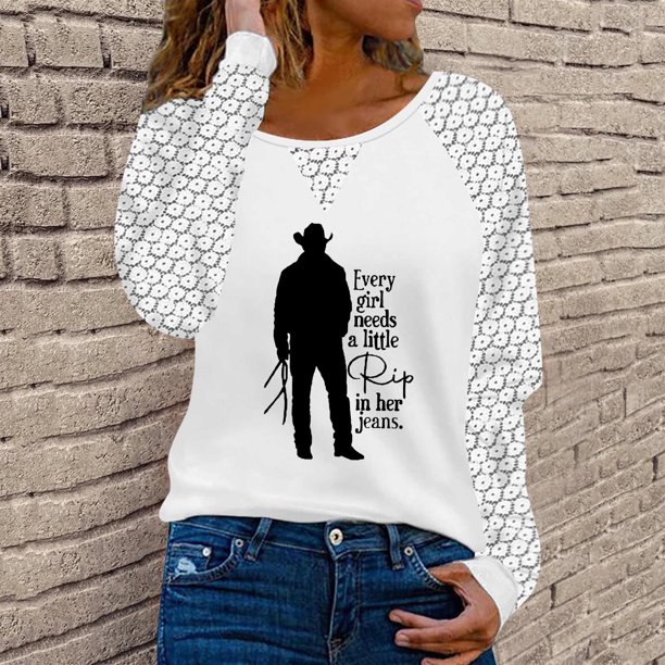 Pntutb Mujer Moda Cuello Redondo Cómodo Estampado Suelto Camiseta Manga Larga Blusa Casual tops Encaje Pntutb Pntutb-1340