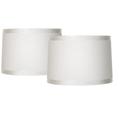 Springcrest Set of 2 Off-White Fabric Medium Drum Lamp Shades 15" Top x 16" Bottom x 11" High (Spider) Replacement with Harp and Finial