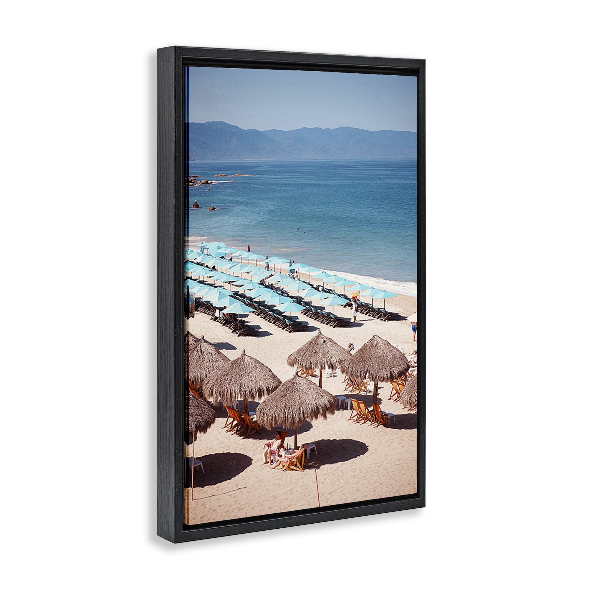 Stupell Industries Beach Canopies View Nautical & Beach Photography Black Floater Framed Canvas Art Print Wall Art, 17 x 25