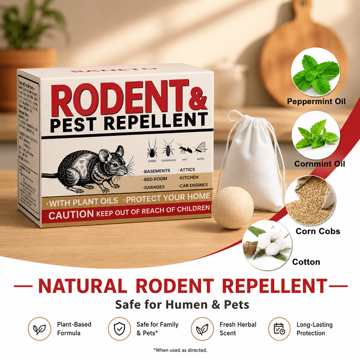 RodentRepellent 72 Balls, MouseRepellent Indoor for House, Car & Garage – Safe & Natural Peppermint Oil Moth Balls for Rodents, Rat & MiceRepellent for Home, Office, & Outdoors