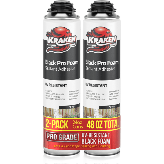 Kraken Bond Pro Black Expanding Spray Foam - Pond & Landscape Sealant - UV & Water Resistant - Gun Use (Not Included) - 2 Pack