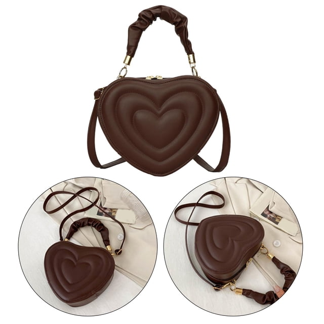 Bolso cruzado con forma de corazón, elegante bolso de Color puro, bolso de hombro ajustable encantador, bolso de mensajero para niñas, regalo para muj Marrón
