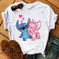 thumbnail image 1 of Camiseta holgada con cuello redondo y estampado de puntadas para parejas, camiseta blanca de manga corta de Disney, novedad de verano 2022, 1 of 4