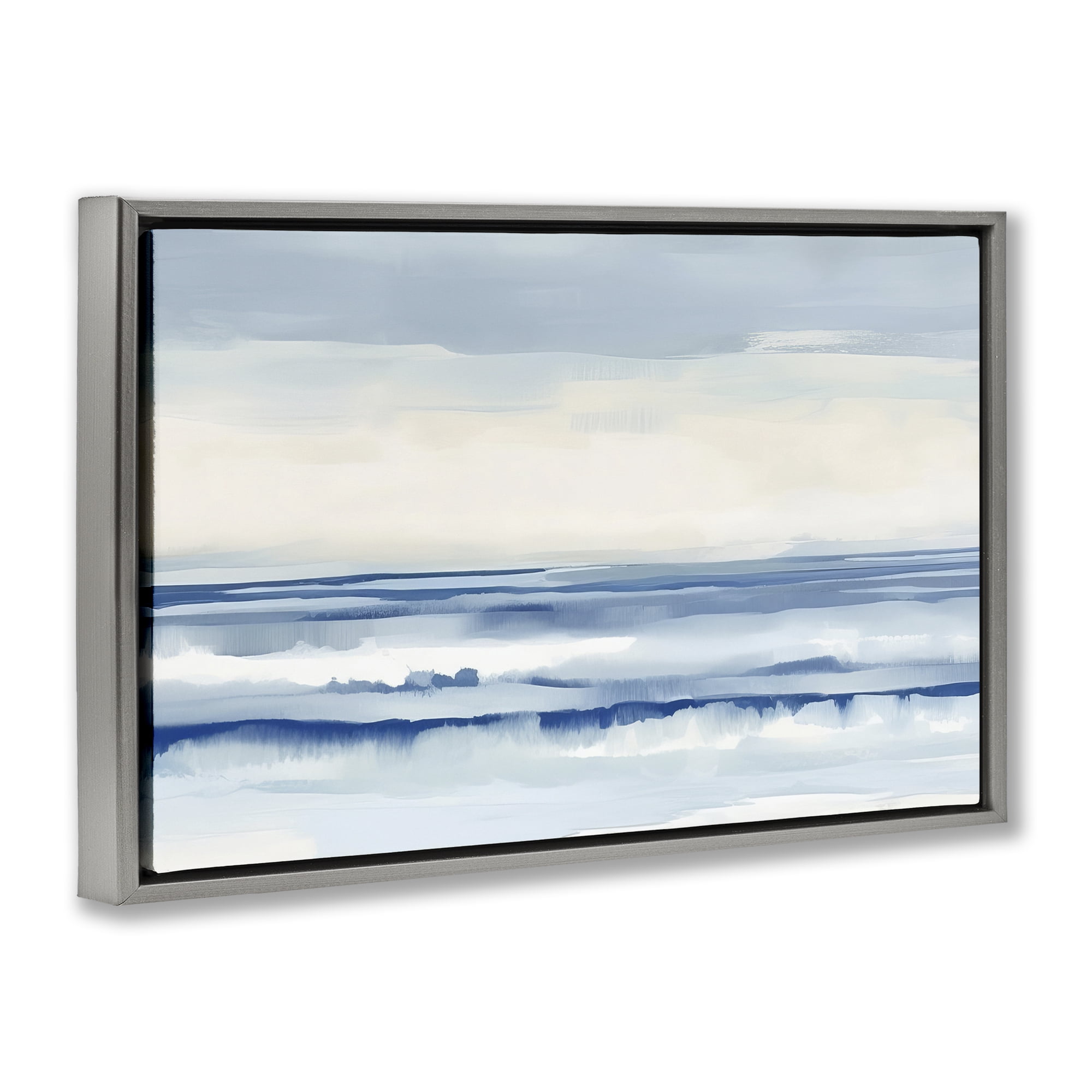 Stupell Industries Abstract Layered Beach Waves Abstract Painting Gray Floater Framed Canvas Art Print Wall Art, 25 x 17