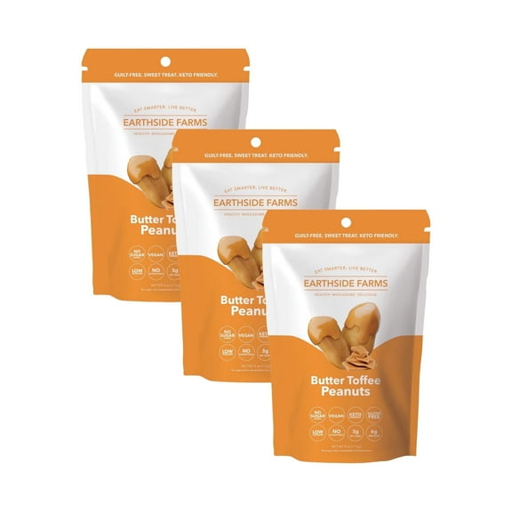 Earthside Farms Butter Toffee Peanuts, Healthy Snack Food, Vegan, Gluten-Free, Low Carb Food, Low Calorie Snack, Keto-Friendly - 4 Ounce Pack of 3