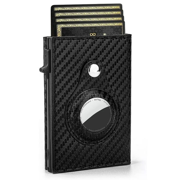 Hweilai Men's Slim AirTag Wallet with Money Clip, Men's Smart AirTag Wallet, Carbon Fiber Leather Front Pocket Minimalist Case with RFID Blocking Technology