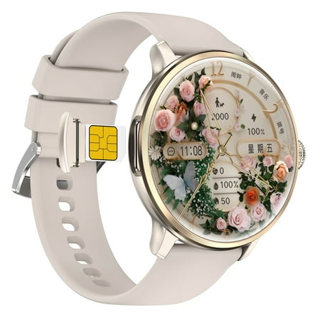 E EYAFA Android&Bluetooth Dual Mode Smart Watch with SIM Card Slot for Women and Men 1.65inch AMOLED Round Screen 3GB RAM+32GB ROM-Gold