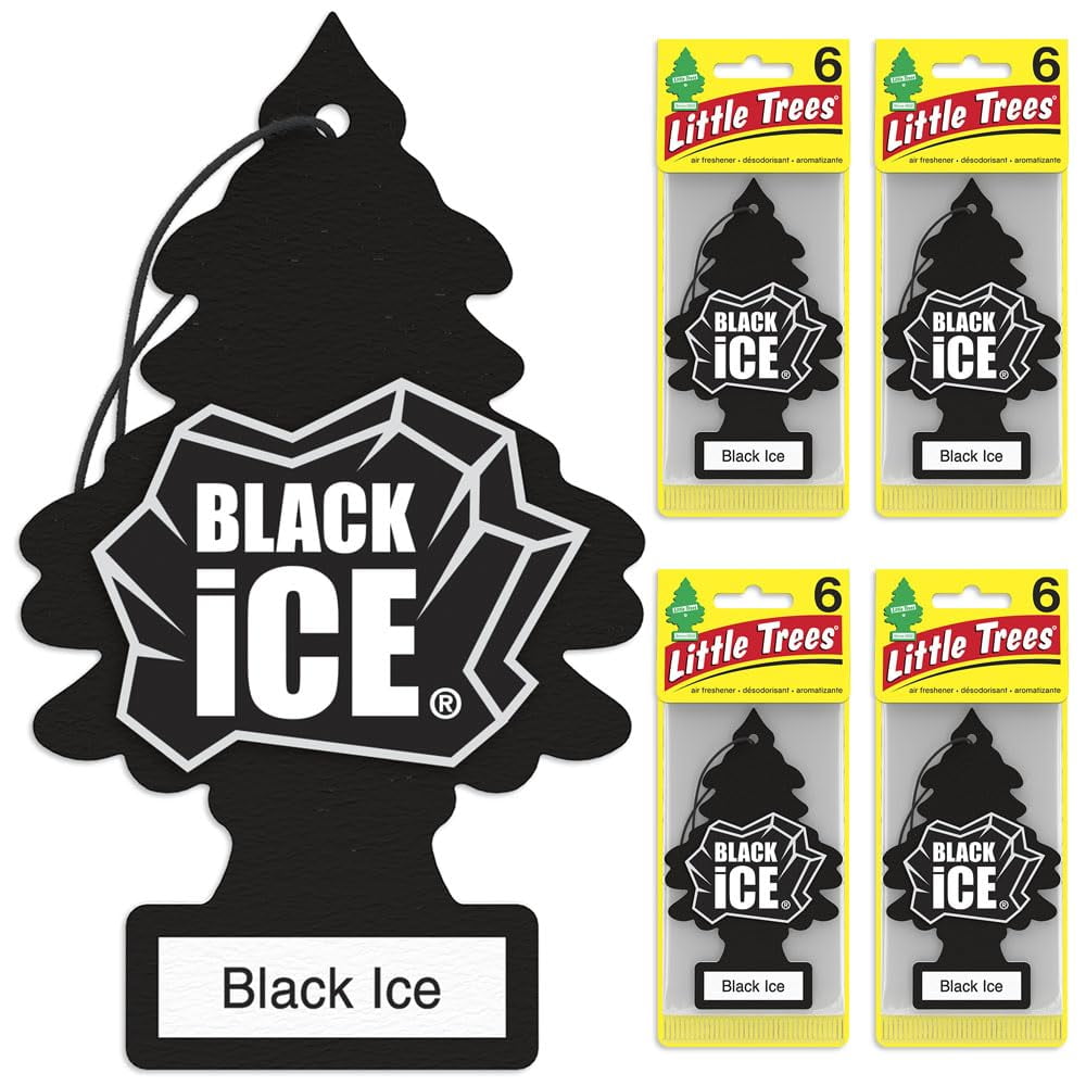 LITTLE TREES Air Fresheners Car Air Freshener. Hanging Tree Provides Long Lasting Scent for Auto or Home. Black Ice, 24 Air Fresheners C40