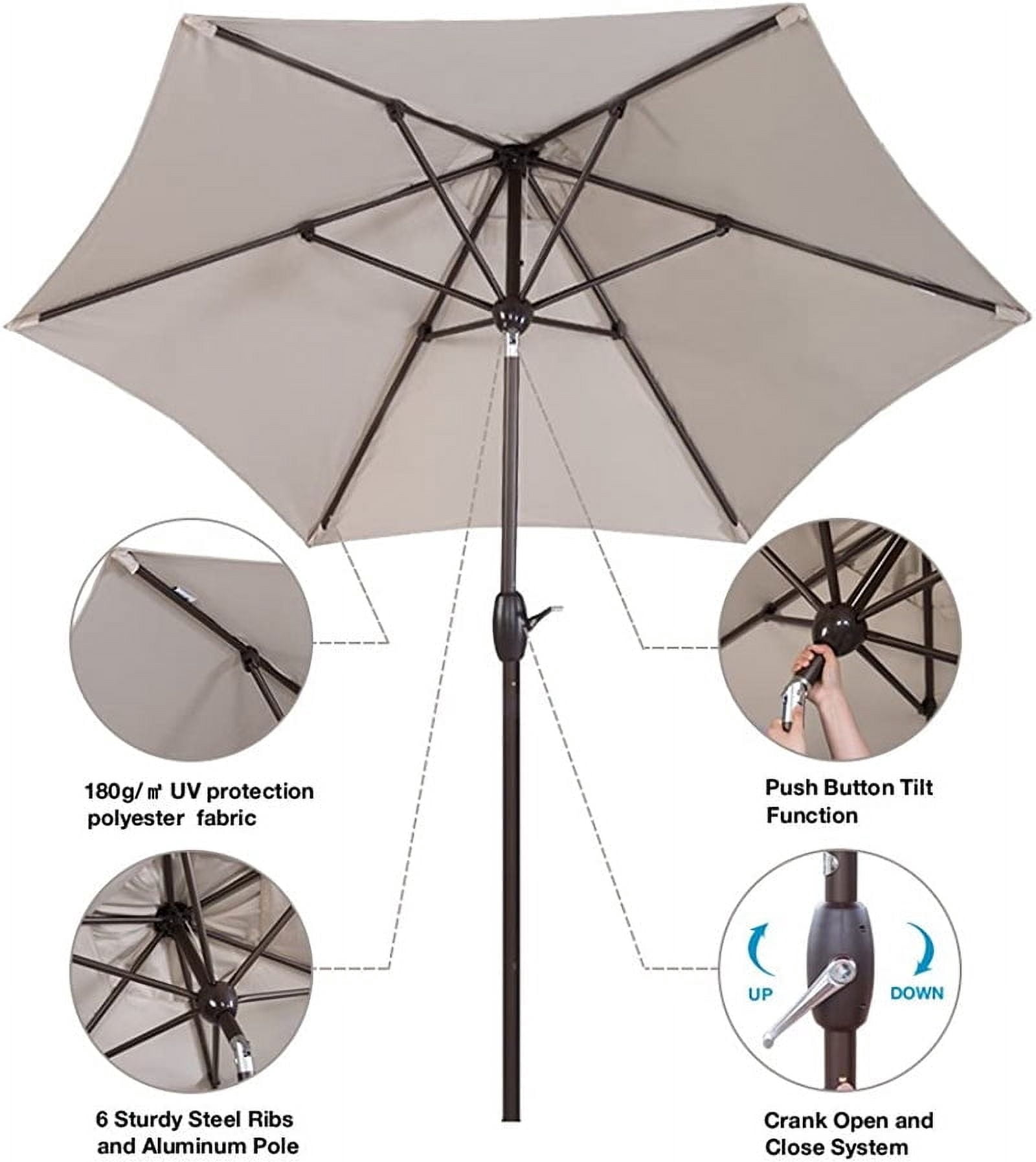 Abba Patio 9ft Aluminum Outdoor Patio Umbrella w/ Tilt & Crank, Star Series-6 Ribs, Beige