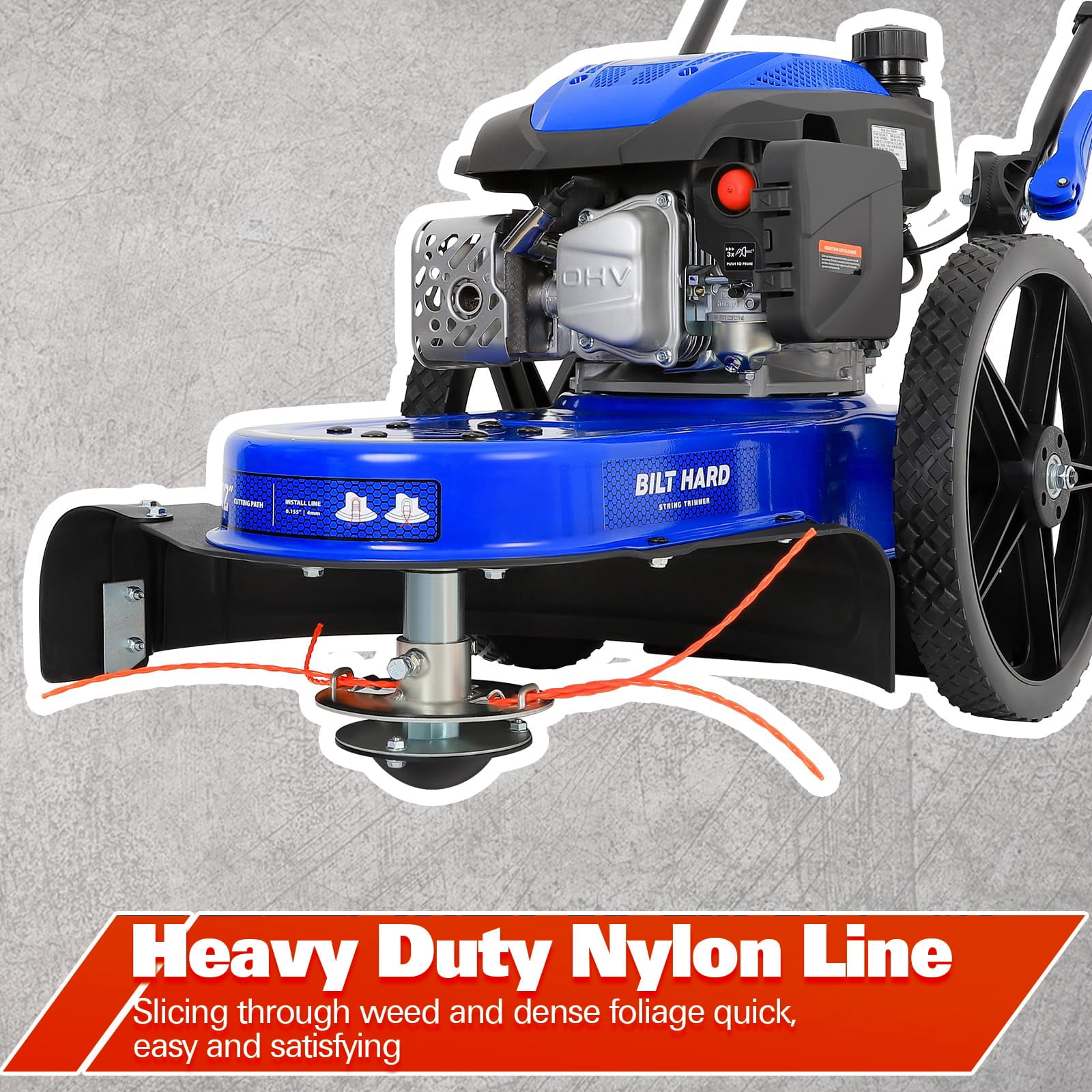 22 in Walk Behind String Trimmer 170cc 4-Cycle Gas Brush Hog Mower 22" Cutting Diameter Push Grass Eater with 14 Inch Flat Free Wheels Brush Cutter for Farm Lawn Yard